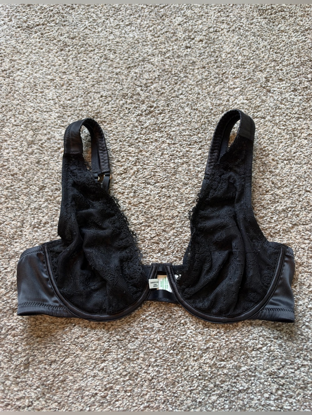 Aerie Unlined Black Lace Underwire Bra with Satin Detail Size 36D